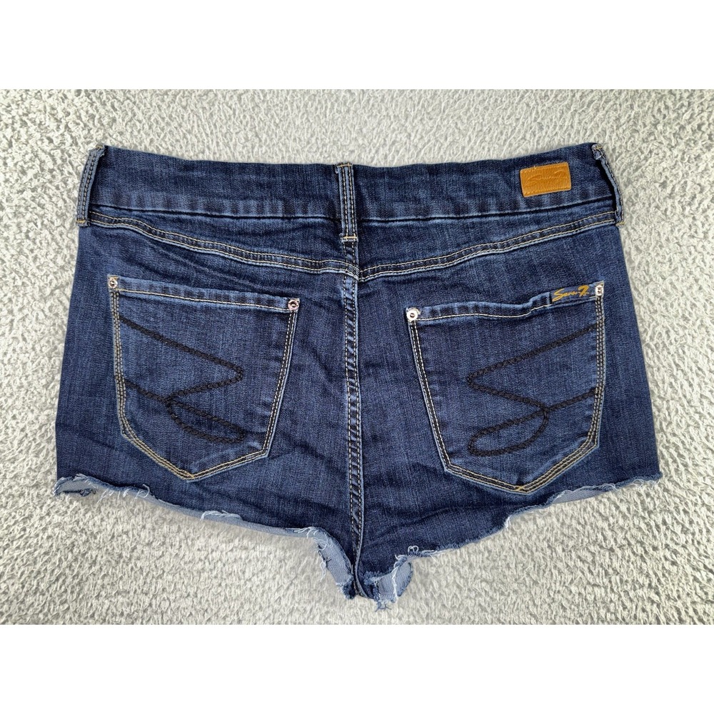 Seven 7 Denim Shorts Women 14 Tummyless High Rise Cut Off Dark Wash Embroidered